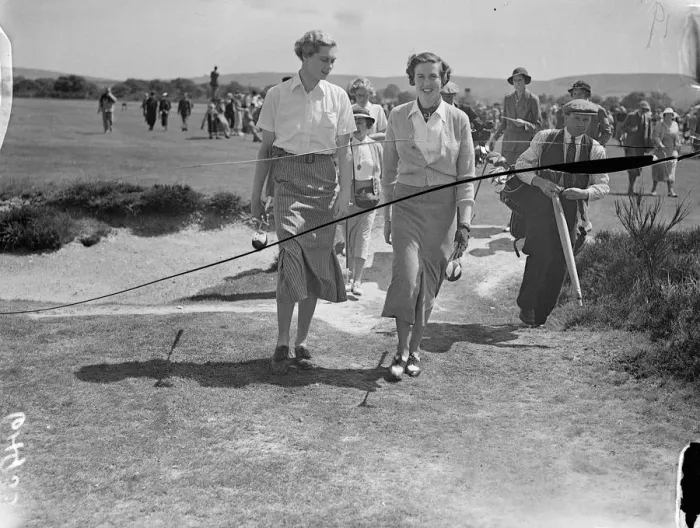 Framed Print : Pam Barton in play in the womens international golf match. Britain met France in Framed Print : Pam Barton in play in the womens international golf match. Britain met France in