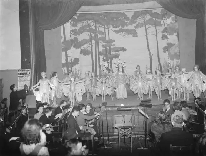 Framed Print : A pantomine of Cinderella performed at Eltham Parish Hall, Kent. 1937 Framed Print : A pantomine of Cinderella performed at Eltham Parish Hall, Kent. 1937