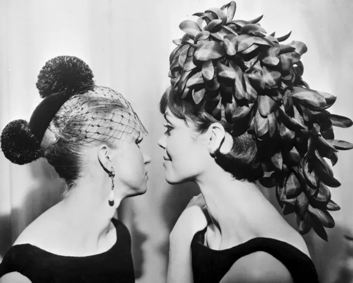 Framed Print : Paris Milliner Madame Paulette presents these two lovely creations for evening Framed Print : Paris Milliner Madame Paulette presents these two lovely creations for evening