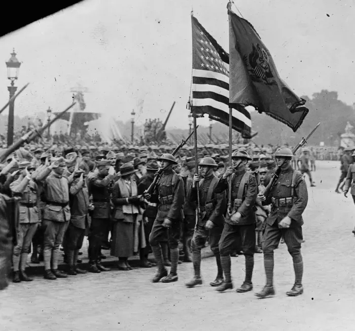 Framed Print : Paris Victory March American troops in the procession 14 July 1919 Framed Print : Paris Victory March American troops in the procession 14 July 1919