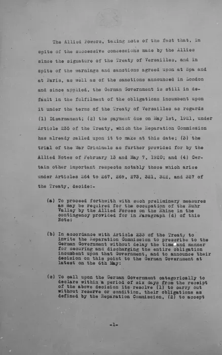 Framed Print : Payment ultimatum to Germany 5 May 1921 Framed Print : Payment ultimatum to Germany 5 May 1921