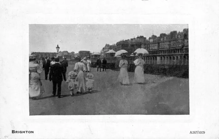 Framed Print : Some people walking along the seafront, Brighton, East Sussex, England. 1904 Framed Print : Some people walking along the seafront, Brighton, East Sussex, England. 1904