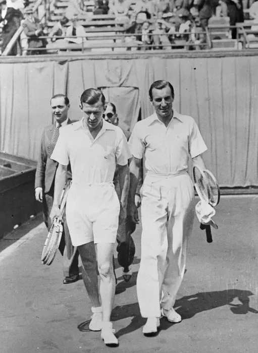 Framed Print : Perry and Austin, leading British players, defeated in Paris tournament. Fred Perry