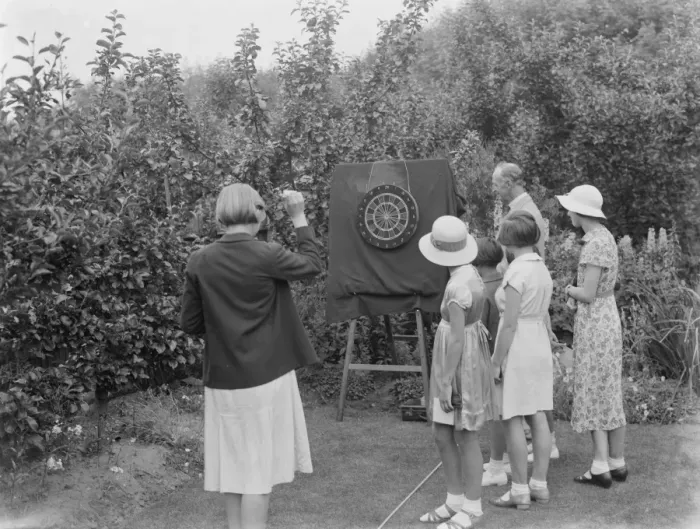 Framed Print : Petts Wood fete in Kent. A darts game. 1937 Framed Print : Petts Wood fete in Kent. A darts game. 1937