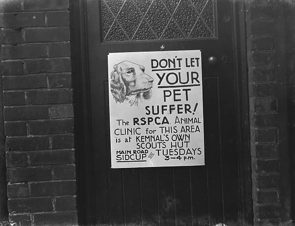 A photo of an RSPCA poster on a door around Sidcup, Kent. 1939