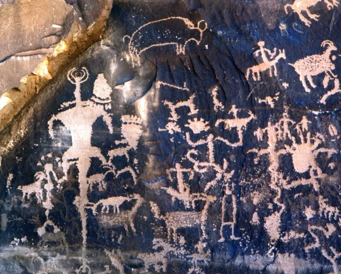Framed Print : PICTOGRAPHS - SPACE-MEN. Native American pictographs, some depicting animal-gods Framed Print : PICTOGRAPHS - SPACE-MEN. Native American pictographs, some depicting animal-gods