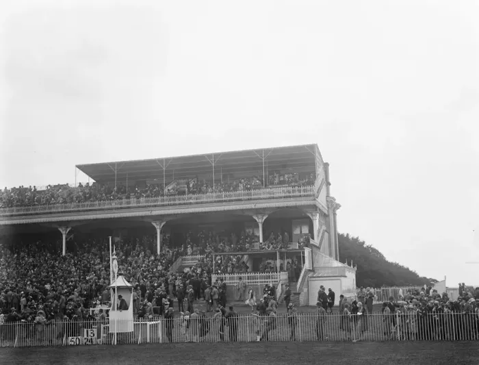 Framed Print : Picture of Goodwood specially taken for Mr Hubbard. The crowded spectator stands Framed Print : Picture of Goodwood specially taken for Mr Hubbard. The crowded spectator stands