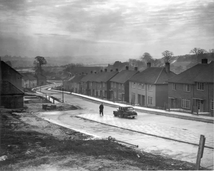 Framed Print : Two pictures on the L. C. C. housing estate at St Pauls Cray, Kent where houses where
