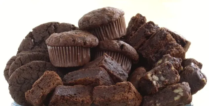 Framed Print : Pile of organic chocolate muffins and brownies