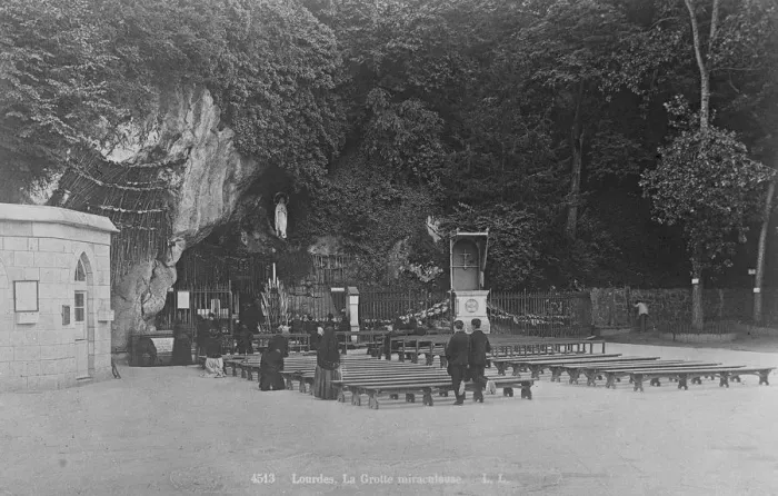 Framed Print : Pilgrims at Lourdes in south-western France The Miraculous Grotto at Lourdes where 20