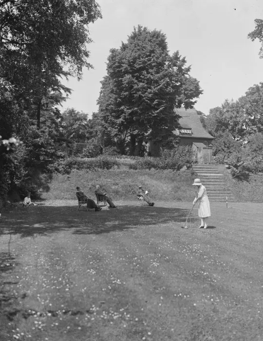 Framed Print : Playing croquet Oakhill. 1928