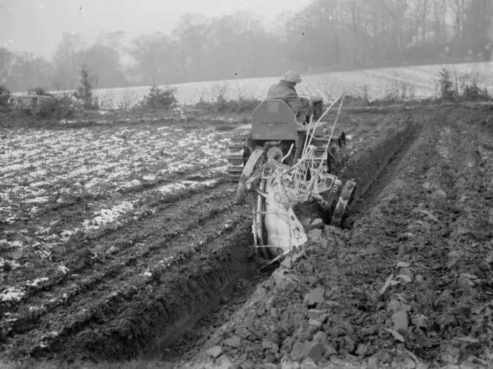 Framed Print : A ploughing demonstration with the new Melotte tractor. 1936 Framed Print : A ploughing demonstration with the new Melotte tractor. 1936