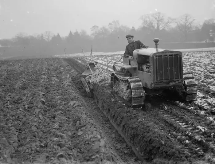 Framed Print : A ploughing demonstration with the new Melotte tractor fitted with continuous tracks Framed Print : A ploughing demonstration with the new Melotte tractor fitted with continuous tracks