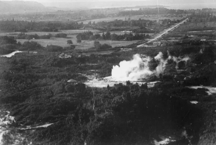 Framed Print : Pohutu geyser in action at Whakarewarewa. 22 February 1927
