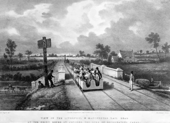 Framed Print : The point where the railway crosses The Duke of Bridgwaters Canal The Liverpool