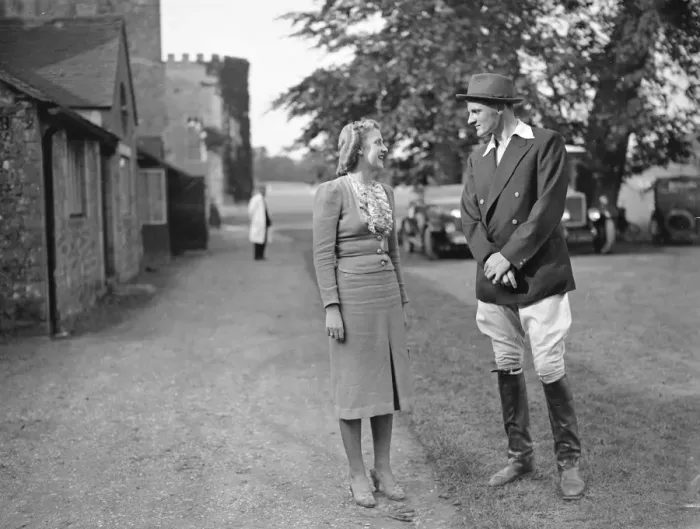 Framed Print : At the Polo at Cowdray Park at Midhurst in Sussex, Daphne Pearson with Captain D Dawney Framed Print : At the Polo at Cowdray Park at Midhurst in Sussex, Daphne Pearson with Captain D Dawney