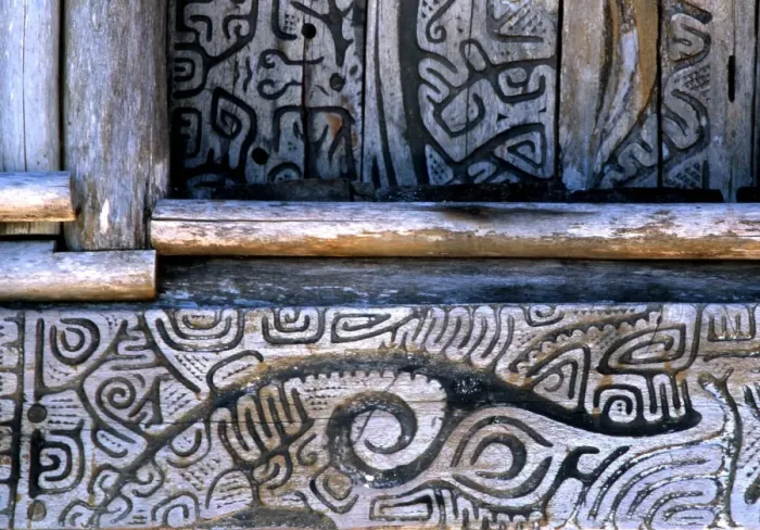 Framed Print : POLYNESIAN MYTHOLOGY Mythological and cosmogenetic imags carved into wood on