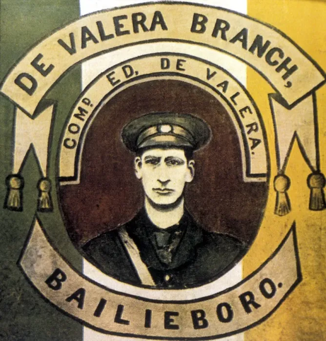 Framed Print : Portrait of Eamonn de Valera (born New York 1882) on an Irish Volunteers banner Framed Print : Portrait of Eamonn de Valera (born New York 1882) on an Irish Volunteers banner