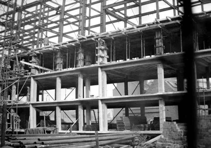 Framed Print : Post war development : New pre - fabricated council flats in course of erection Framed Print : Post war development : New pre - fabricated council flats in course of erection