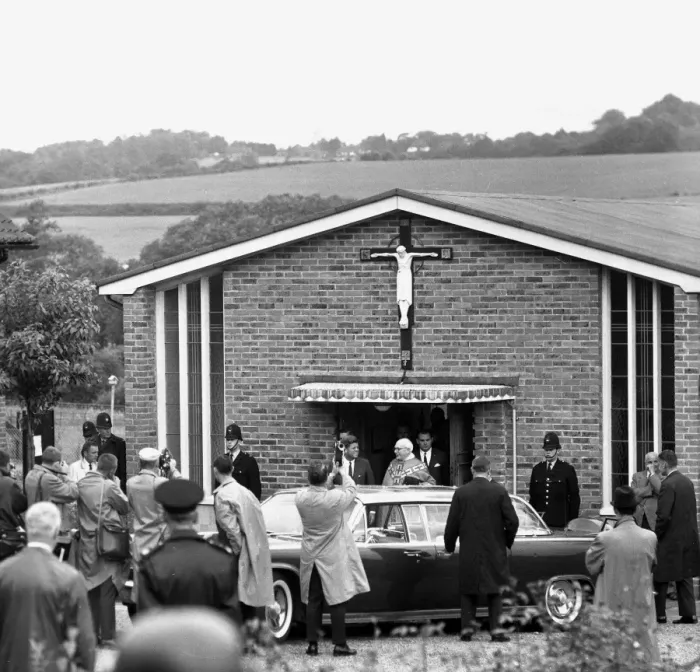 Framed Print : President Kennedy leaving the Roman Catholic Church, Forest Row, Sussex, standing Framed Print : President Kennedy leaving the Roman Catholic Church, Forest Row, Sussex, standing