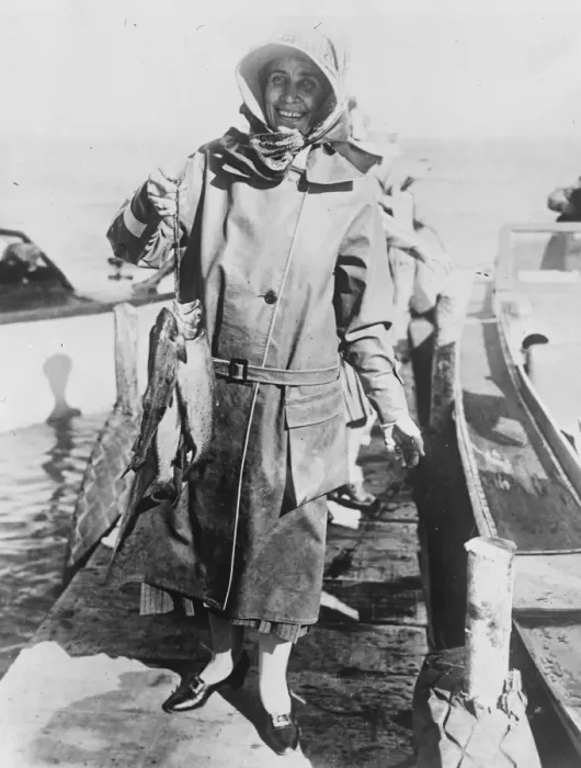 Framed Print : Presidents wife as angler. Mrs Coolidge, wife of the American President with