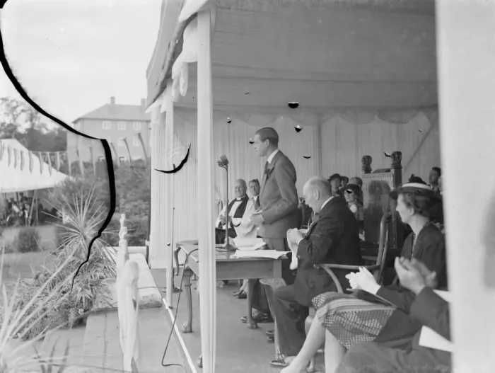 Framed Print : Prince George, the Duke of Kent (right), on his visit to the new nurse home