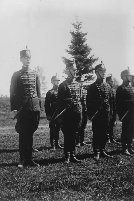 Framed Print : Prince Lennart of Sweden as a trooper. Prince Lennart ( left ) on parade with his regiment