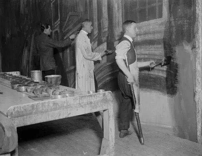 Framed Print : Prince paints the scenery for Russian ballet Prince Alexander Shervachidze ( centre Framed Print : Prince paints the scenery for Russian ballet Prince Alexander Shervachidze ( centre
