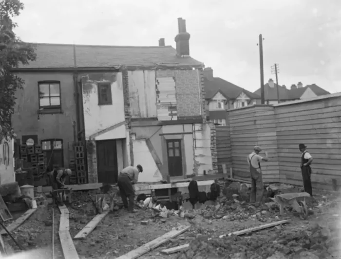 Framed Print : The Prince of Wales pub in Mottingham, Bromley is being demolished. 1936 Framed Print : The Prince of Wales pub in Mottingham, Bromley is being demolished. 1936