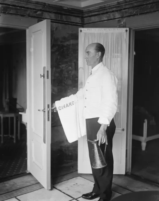 Framed Print : Prince of Wales suite on Bepengaria. J B Langler, bedroom steward. Langler served Framed Print : Prince of Wales suite on Bepengaria. J B Langler, bedroom steward. Langler served