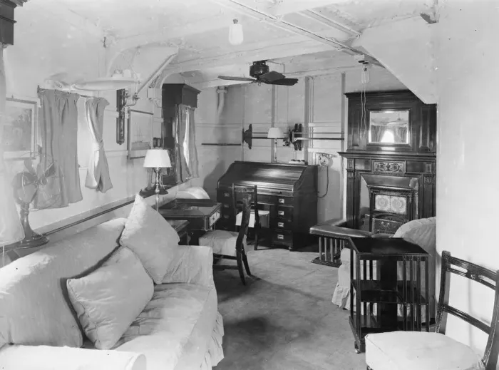 Framed Print : Prince of Waless tour. Royal apartments on HMS Repulse. The Princes day cabin Framed Print : Prince of Waless tour. Royal apartments on HMS Repulse. The Princes day cabin