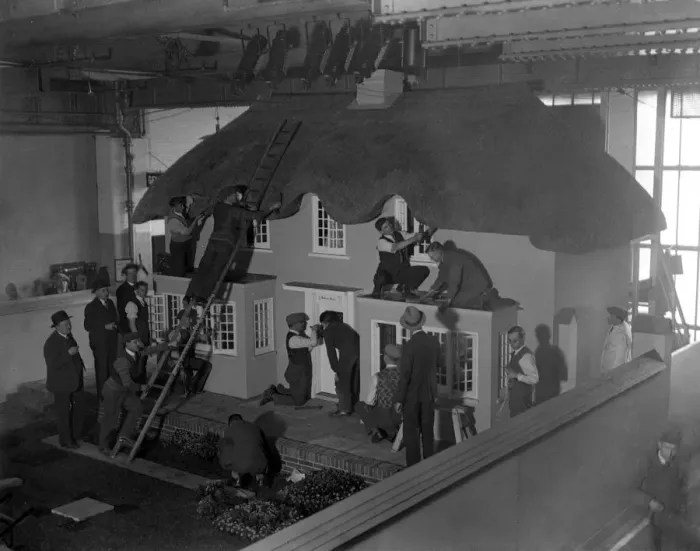 Framed Print : Princess Elizabeths model home, which was damaged by fire while being brought Framed Print : Princess Elizabeths model home, which was damaged by fire while being brought