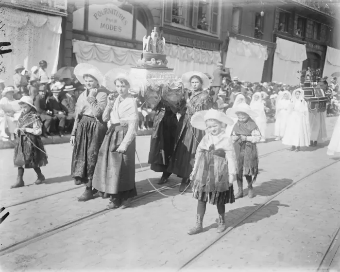 Framed Print : The procession of Our Lady at Boulogne, France. Picturesque Fisher girls in the procession Framed Print : The procession of Our Lady at Boulogne, France. Picturesque Fisher girls in the procession