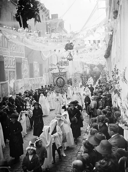 The procession of Our Lady at Boulogne, France. The procession passing through