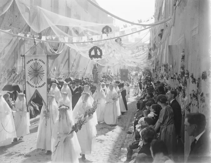 Framed Print : The procession of Our Lady at Boulogne, France. The procession passing through Framed Print : The procession of Our Lady at Boulogne, France. The procession passing through
