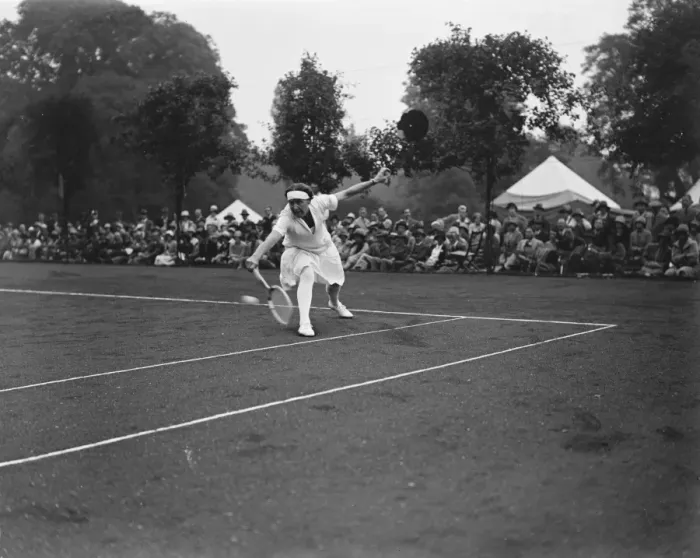 Framed Print : Professional tennis at the Phyllis Court Club, Henley. Miss Dora Kornig in play Framed Print : Professional tennis at the Phyllis Court Club, Henley. Miss Dora Kornig in play