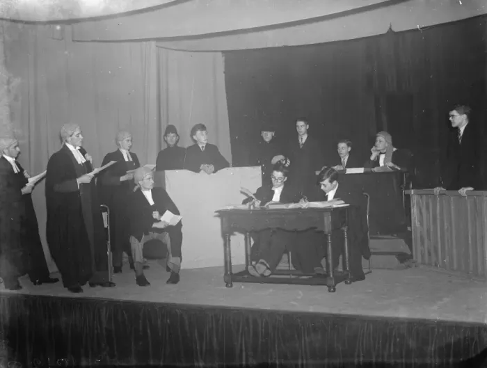 Framed Print : The pupils at Erith County School perform a mock trial. 1938 Framed Print : The pupils at Erith County School perform a mock trial. 1938