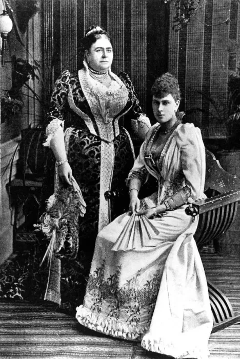 Framed Print : Queen Mary (as Princess May) with her mother the Duchess of Teck undated 1890s Framed Print : Queen Mary (as Princess May) with her mother the Duchess of Teck undated 1890s