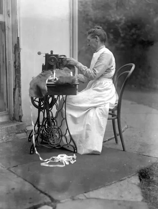 Framed Print : Rabbit Furs. Making up skins for fur coats, stoles and muffs. [no date]