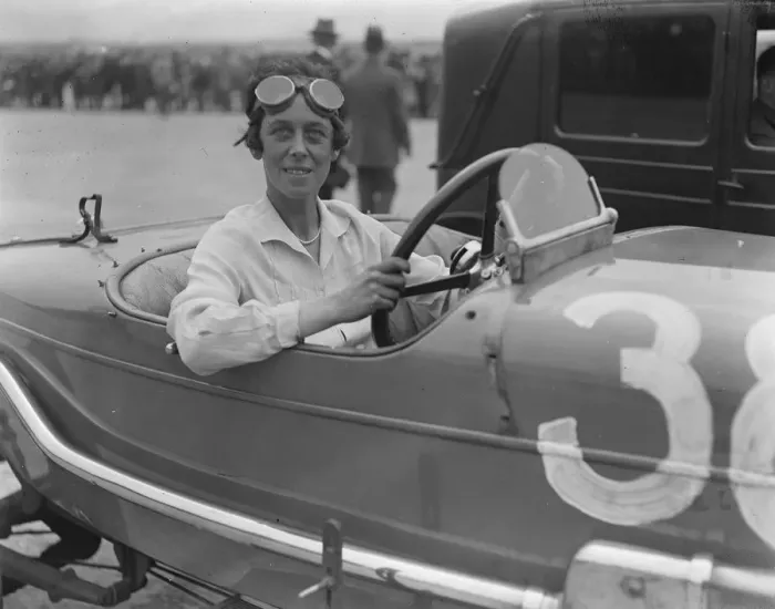 Framed Print : Race for women drivers only at Brooklands. Mrs Dykes after winning the race. 1 Framed Print : Race for women drivers only at Brooklands. Mrs Dykes after winning the race. 1