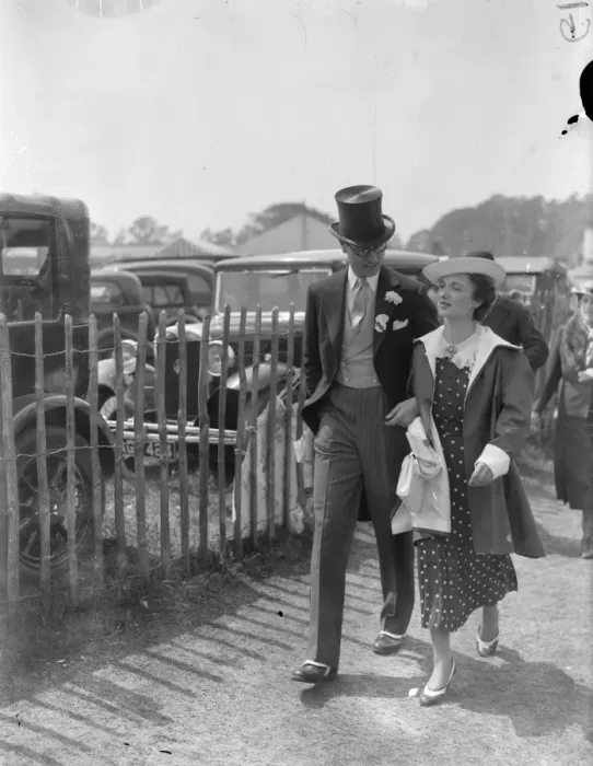 Framed Print : At the races - Miss B Campbell and Mr H Russell. 28 May 1936 Framed Print : At the races - Miss B Campbell and Mr H Russell. 28 May 1936