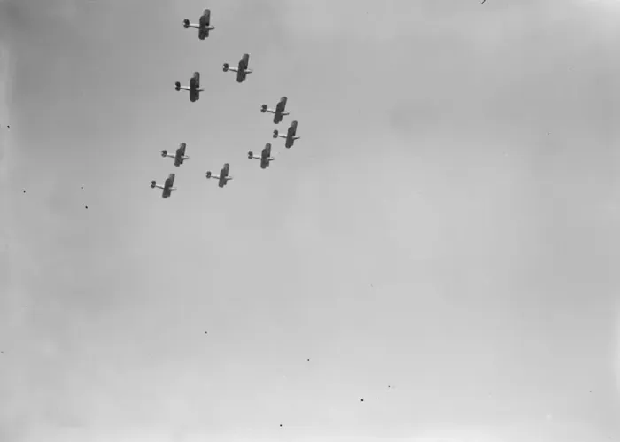 Framed Print : The RAF Display at Hendon 9 Hawker Demon fighter aircraft flying in tight formation