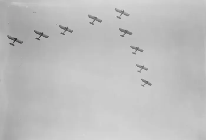 Framed Print : The RAF Display at Hendon A flight of De Havilland Hound aircraft display precision