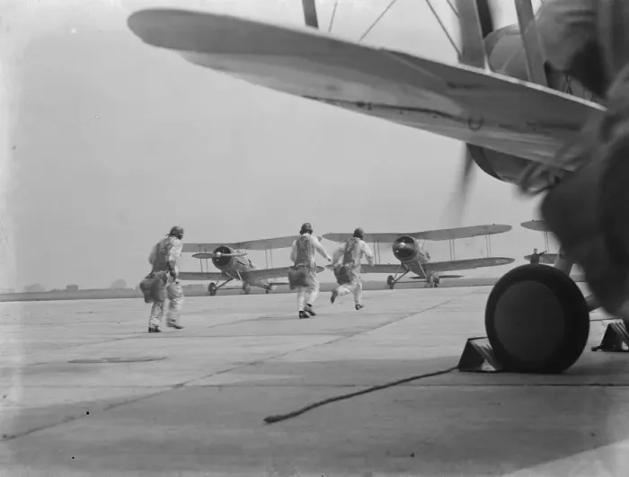 Framed Print : RAF Empire air day rehearsal, Biggin Hill, Kent. Pilots of 32 and 79 squadron Framed Print : RAF Empire air day rehearsal, Biggin Hill, Kent. Pilots of 32 and 79 squadron