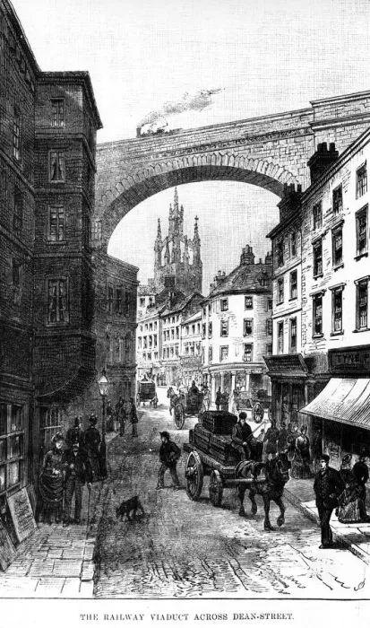 Framed Print : The railway viaduct across Dean Street, Newcastle-on-Tyne, England. c. 1850 Framed Print : The railway viaduct across Dean Street, Newcastle-on-Tyne, England. c. 1850