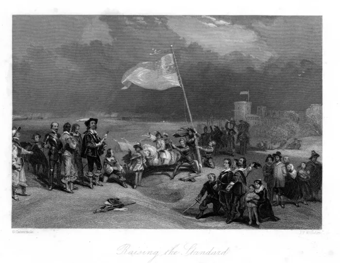 Framed Print : Raising the Standard. King Charles 1st raises the Royal Standard at Nottingham in 1642 Framed Print : Raising the Standard. King Charles 1st raises the Royal Standard at Nottingham in 1642