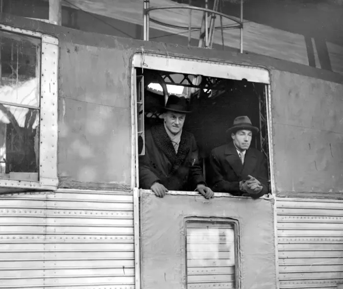 Framed Print : Being re-conditioned at Cardington Aerodrome. Sir Samuel Hoare ( Minister for air ) Framed Print : Being re-conditioned at Cardington Aerodrome. Sir Samuel Hoare ( Minister for air )