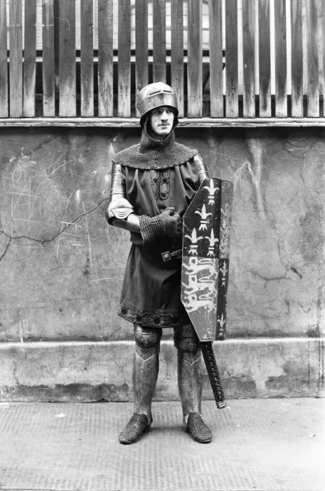 Framed Print : Re-enactment; Knight in armour with shield