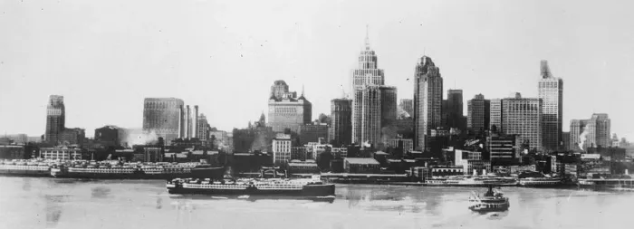 Framed Print : Recently erected skyscrapers in Detroit, USA. March 1929 Framed Print : Recently erected skyscrapers in Detroit, USA. March 1929