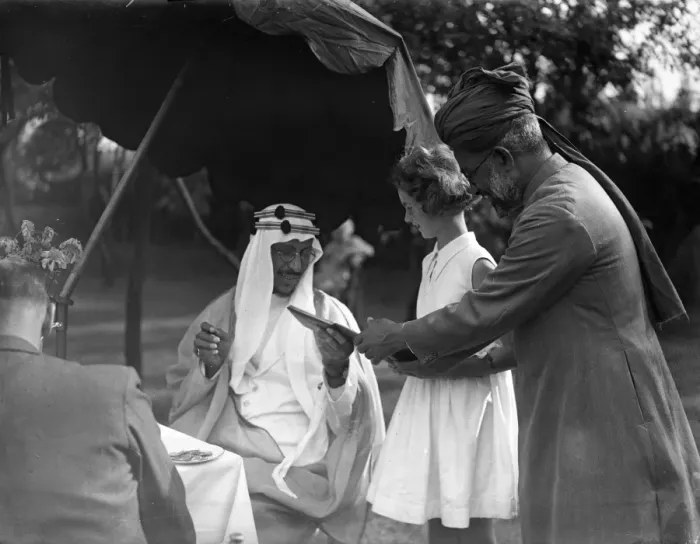 Framed Print : Reception for the Prince Amir Saud at the Mosque, Melrose Road, Southfields. The Emir takes tea Framed Print : Reception for the Prince Amir Saud at the Mosque, Melrose Road, Southfields. The Emir takes tea